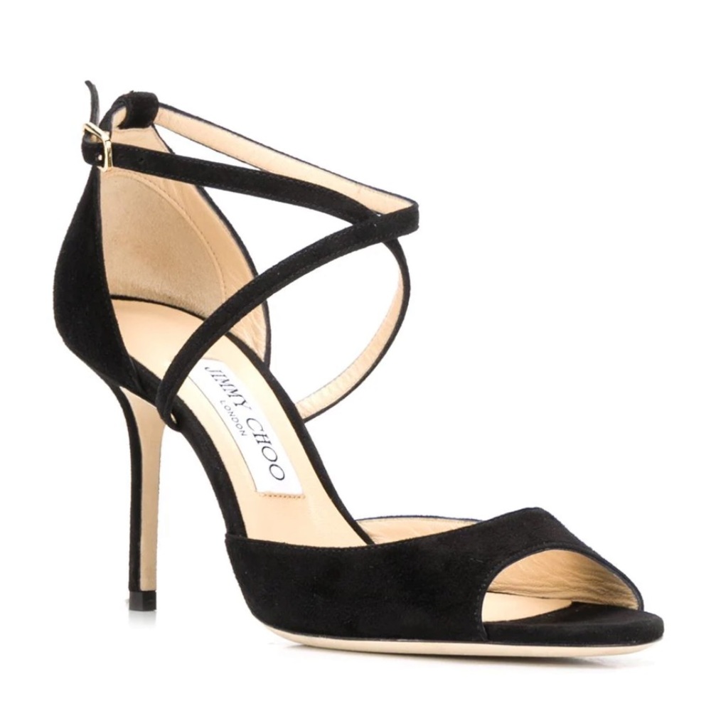 Jimmy Choo Black Peep Toe Strappy Heels